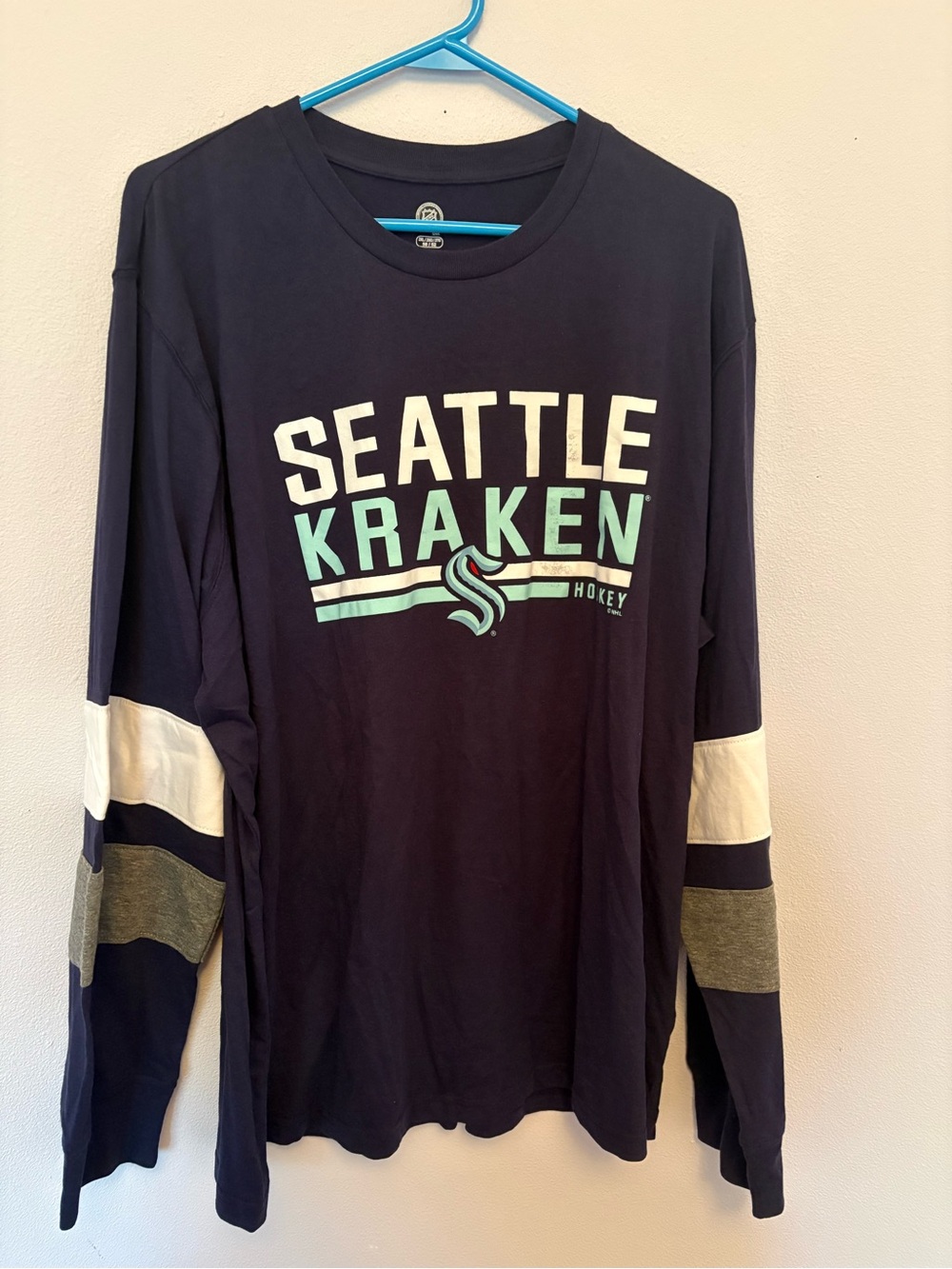 NHL Seattle Kraken Long Sleeve Shirt - Navy with White & Teal Accents